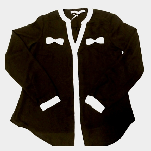 NWT Lauren Conrad Black Semi Sheer Long Sleeve Blouse with 2 Delicate Bows - Picture 3 of 7